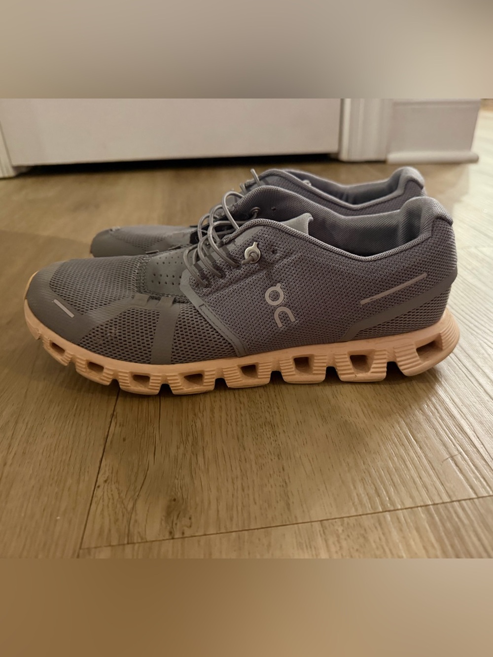 On Running Men's Athletic Sneakers in Gray with Peach Sole